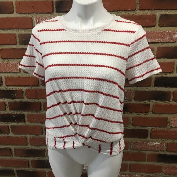 Altar'd State Twist Front Tee Sz S Short Sleeve White and Red Stripe T-Shirt - Picture 3 of 7